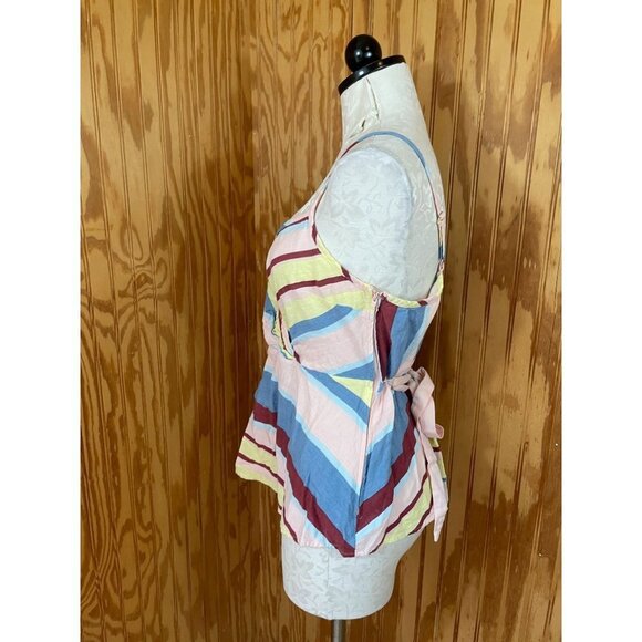 Modcloth Tank Top Pullover Lace Tie Strappy Suplice V-Neck Striped Sz XL - Picture 3 of 8